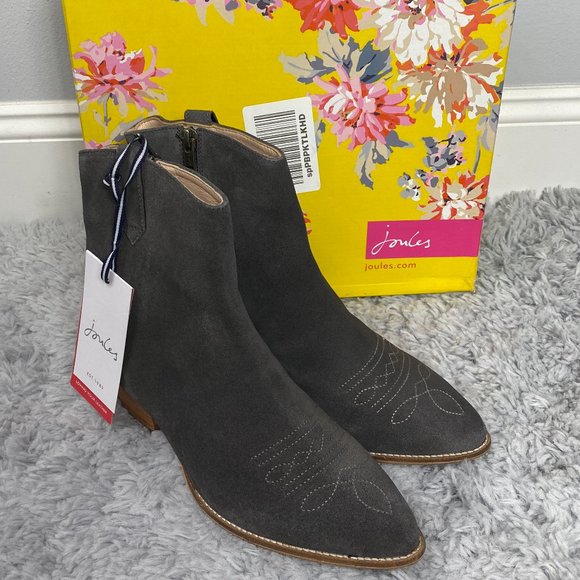 Joules Women's Western Leather Boots Elmwood Grey Women's Size US 8 NEW - Picture 2 of 10